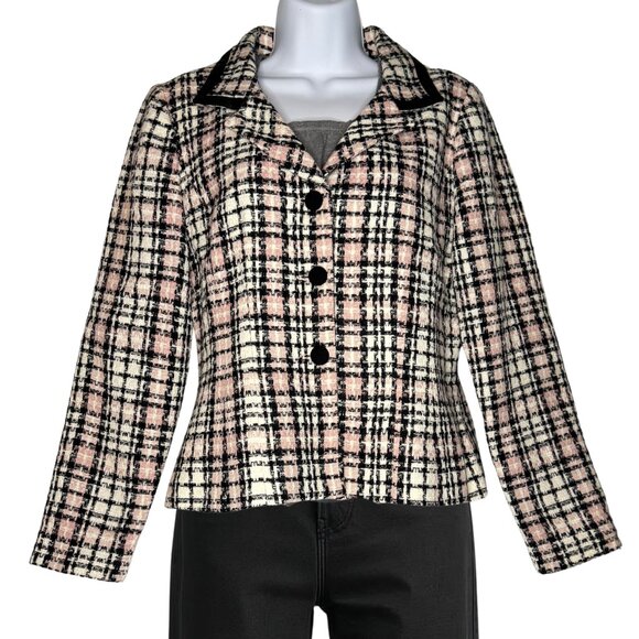 Jessica Howard, Pink Plaid Houndstooth Blazer, Size 6 - Picture 1 of 8